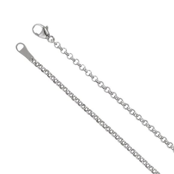 18k White Gold 2.4mm Hollow Rolo Chain Necklace, 18 Inch - Picture 1 of 5